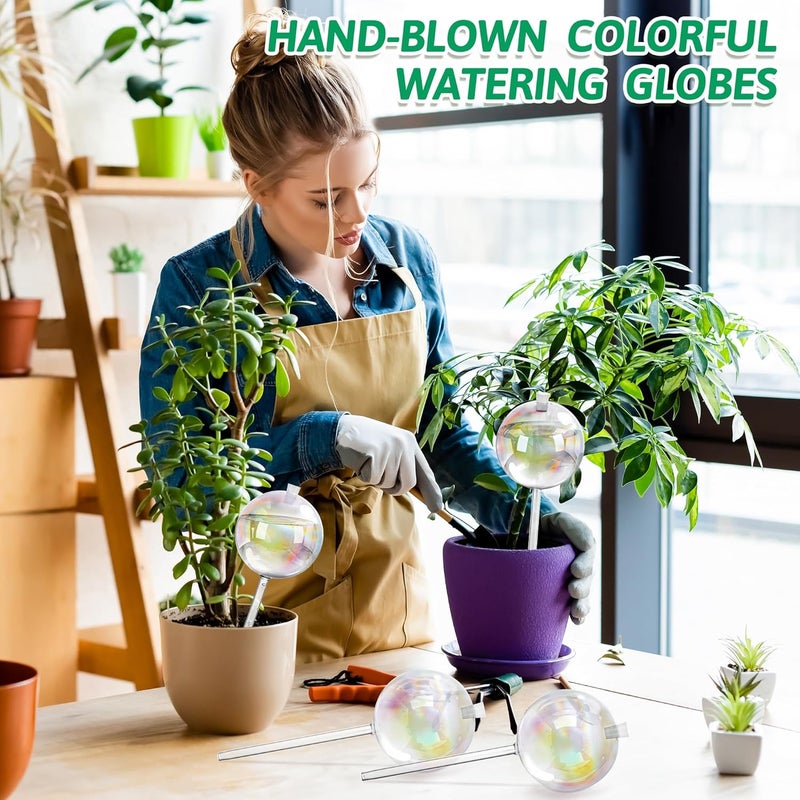 Kaimfdg 17 oz Up 2 Weeks Large Plant Watering Globes, Self Watering Planter Insert Iridescent Rainbow Self Watering Globes, Vacation Plant Watering Devices-Watering Bulbs for Indoor Outdoor (Large 4-Pack) - Image 2
